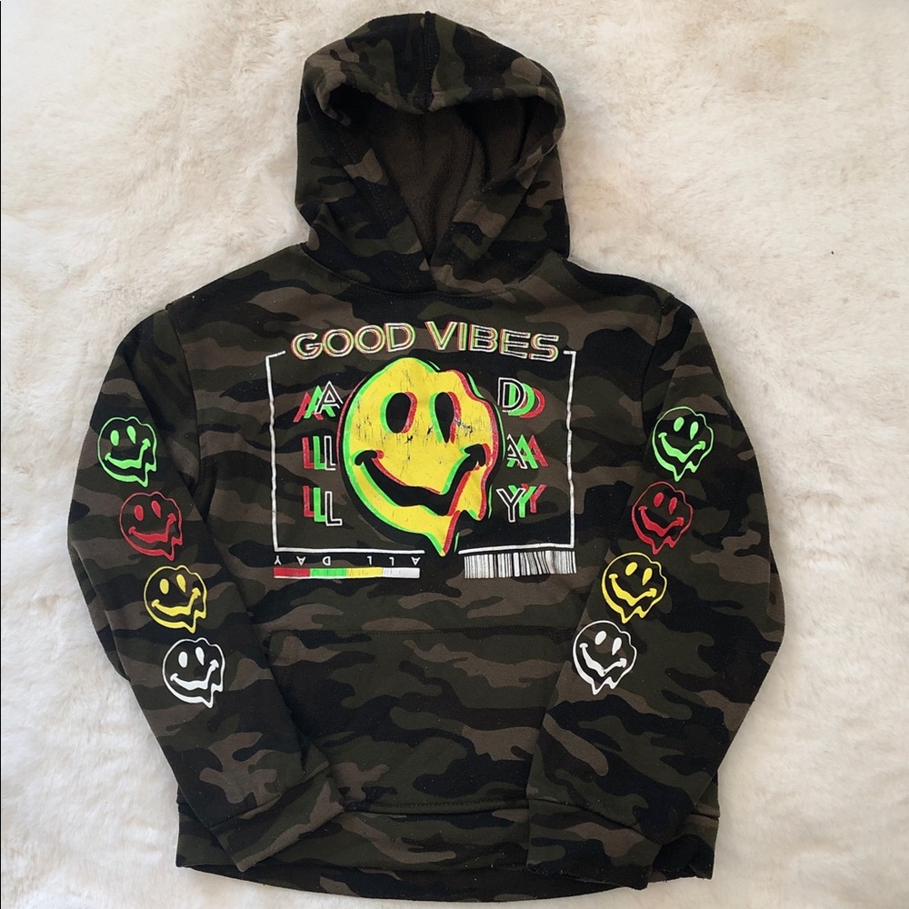 Kids Camouflage Hoodie with Smiley Design Kids Size M
